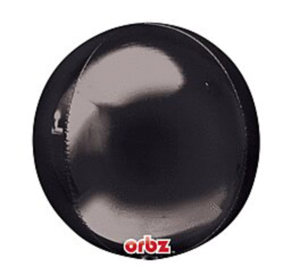 16-inch black round metallic foil balloon with reflective surface and smooth finish.