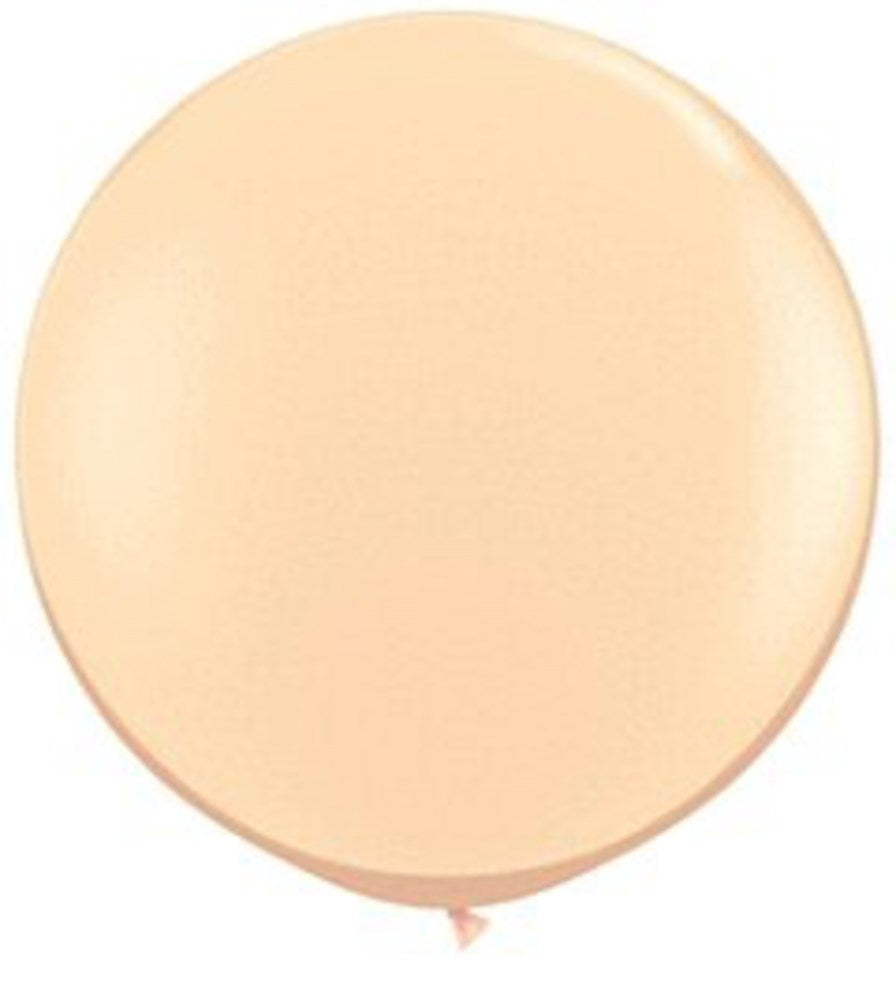 Large round latex balloon in soft blush pink color, smooth surface, 36 inches inflated size.