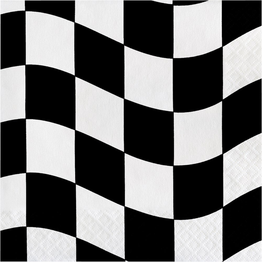 Black and white checkered luncheon napkin with a quilted texture on some squares.