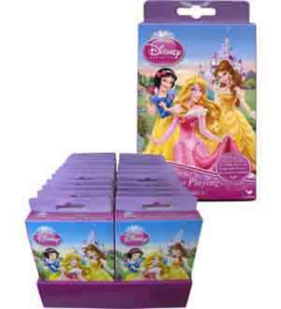 Stack of Disney Princess jumbo playing cards with colorful character illustrations and a purple box featuring Snow White,.