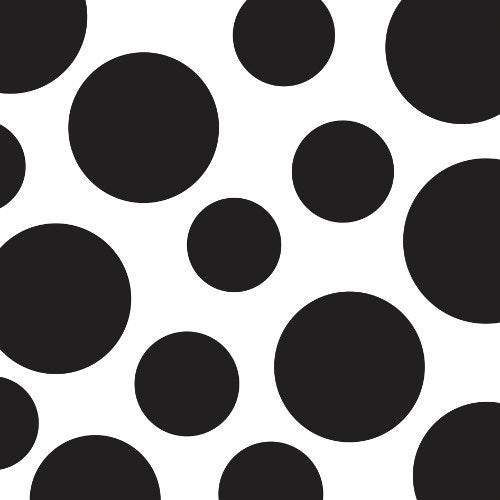 Black napkin with bold black polka dot pattern on white background.