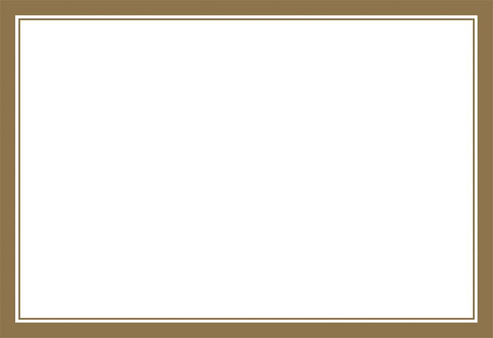 Rectangular white placemat with a thin, elegant gold trim border.