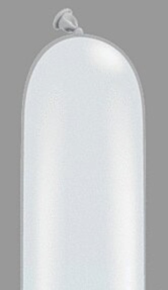 Clear 260Q latex balloon with elongated diamond shape and tied tip.