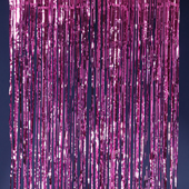 Pink metallic foil backdrop with long vertical strands, shimmering and reflective, 40 inches wide and 10 feet tall.