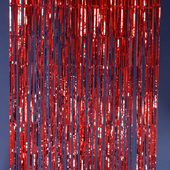 Shiny red foil curtain backdrop with long vertical strips, 40 inches wide and 10 feet tall.