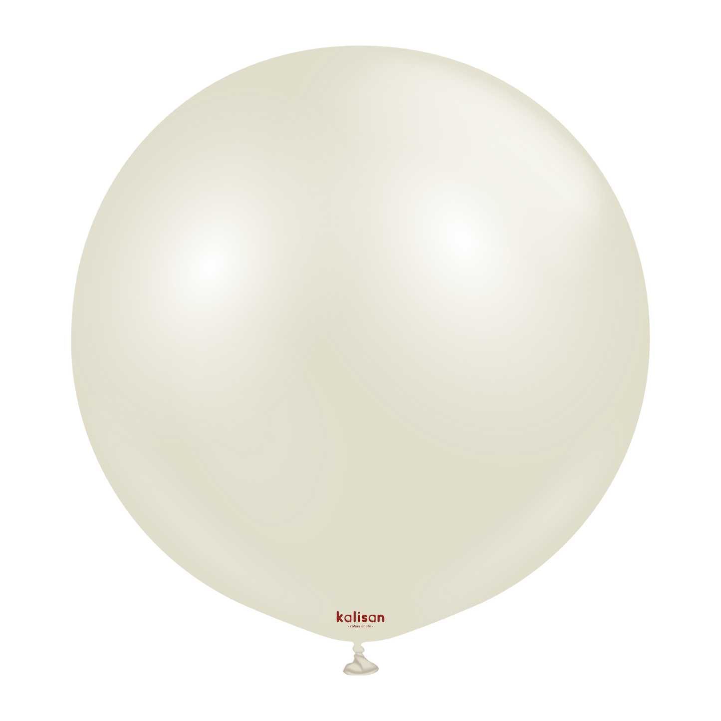Large round ivory white latex balloon with a smooth, glossy surface and a small tied end.