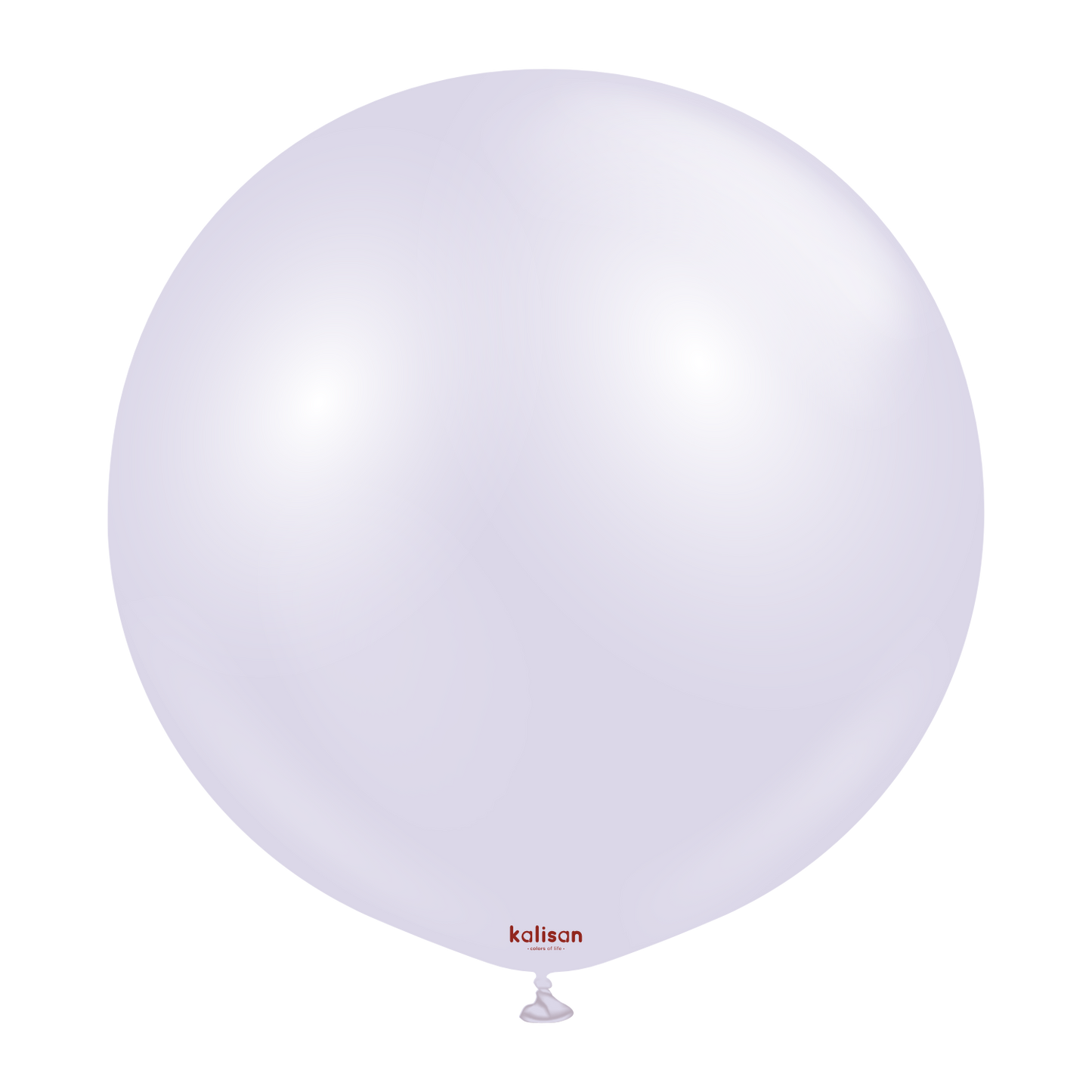Large round lavender balloon with a smooth, glossy surface and small red logo near the neck.