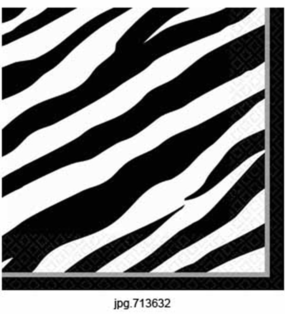White paper napkin with bold black zebra stripe pattern and textured edges.