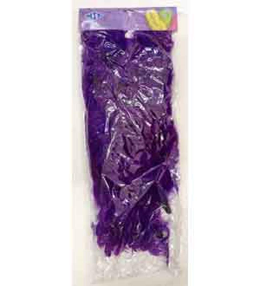Long purple feather boa with soft, fluffy texture, packaged in clear plastic sleeve.