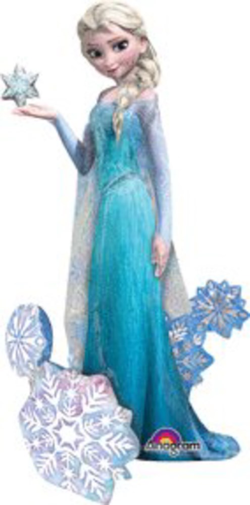 57-inch foil balloon shaped like Elsa the Snow Queen in a blue gown with snowflake details.