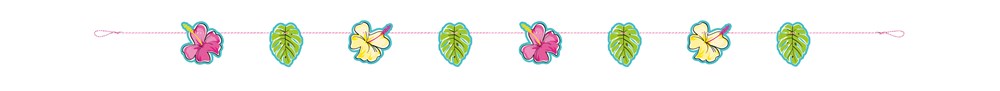 Colorful cut-out summer banner featuring alternating pink flamingos and yellow pineapples strung on white string.
