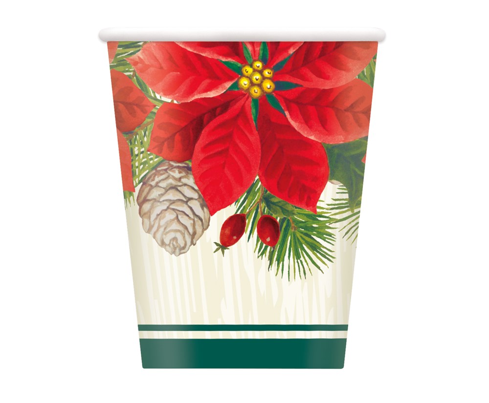Vaso de papel rojo y verde Poinsettia Christmas 9oz 8ct