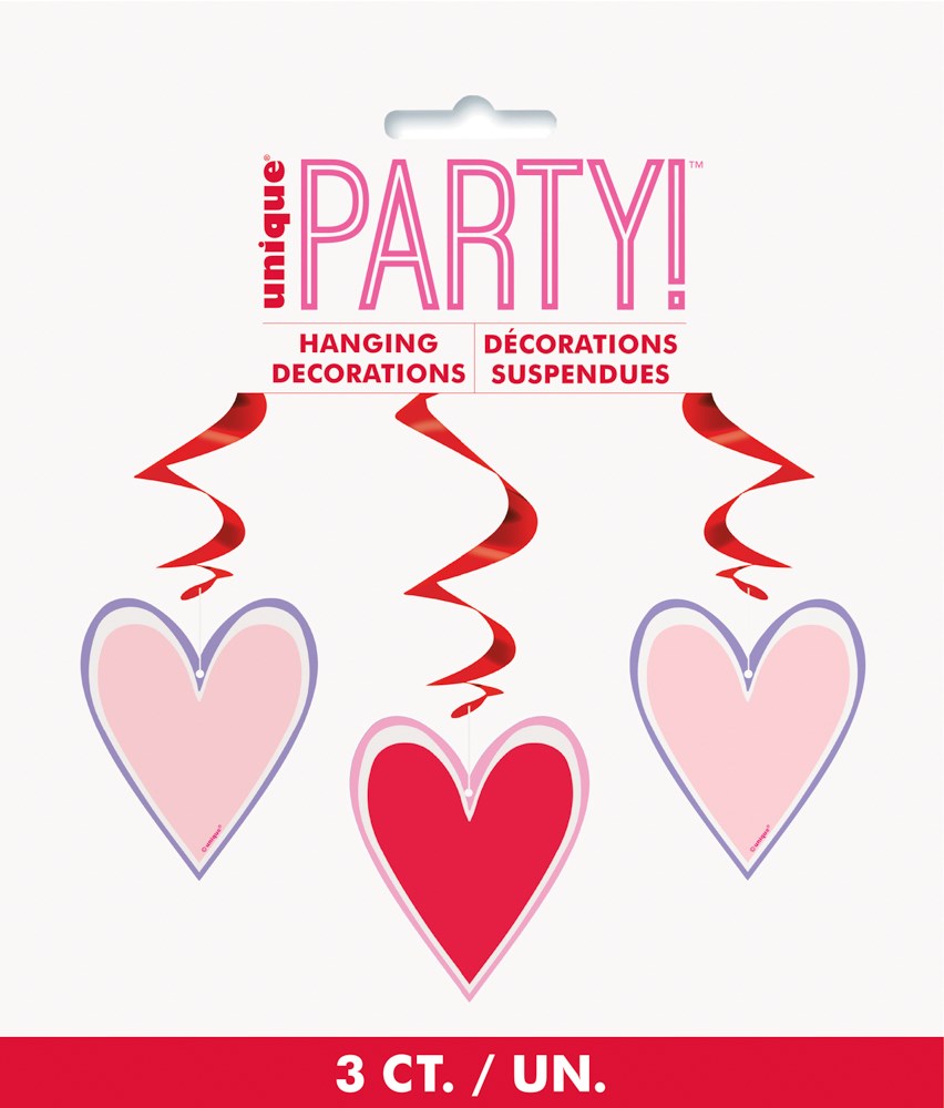 Adornos colgantes en espiral de 26 pulgadas con forma de corazón rosa y rojo, 3 unidades