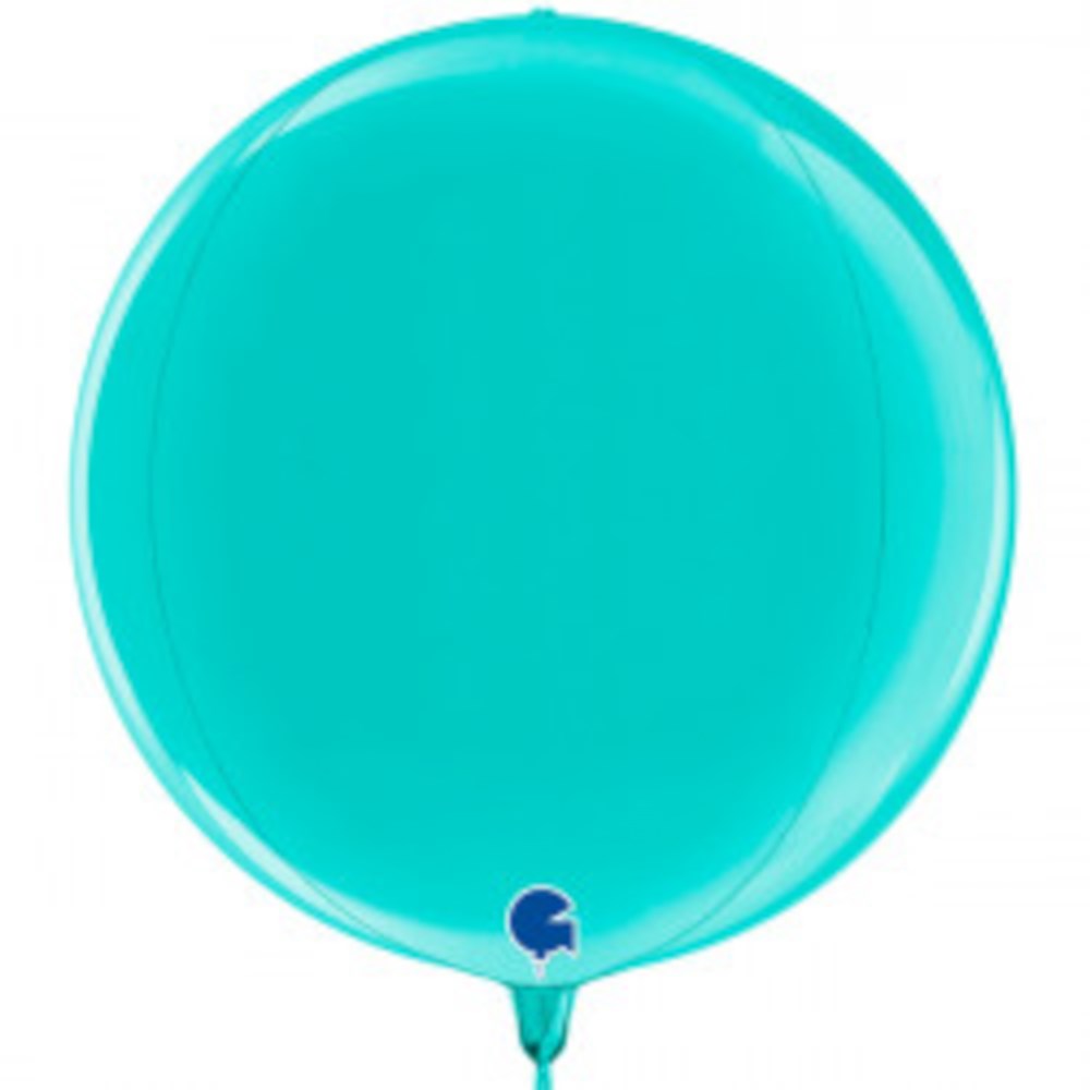 Turquoise 15-inch round foil balloon with a glossy finish and small valve at the bottom.