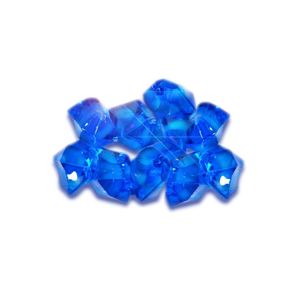 Cluster of translucent royal blue acrylic crystals shaped like irregular ice chunks.