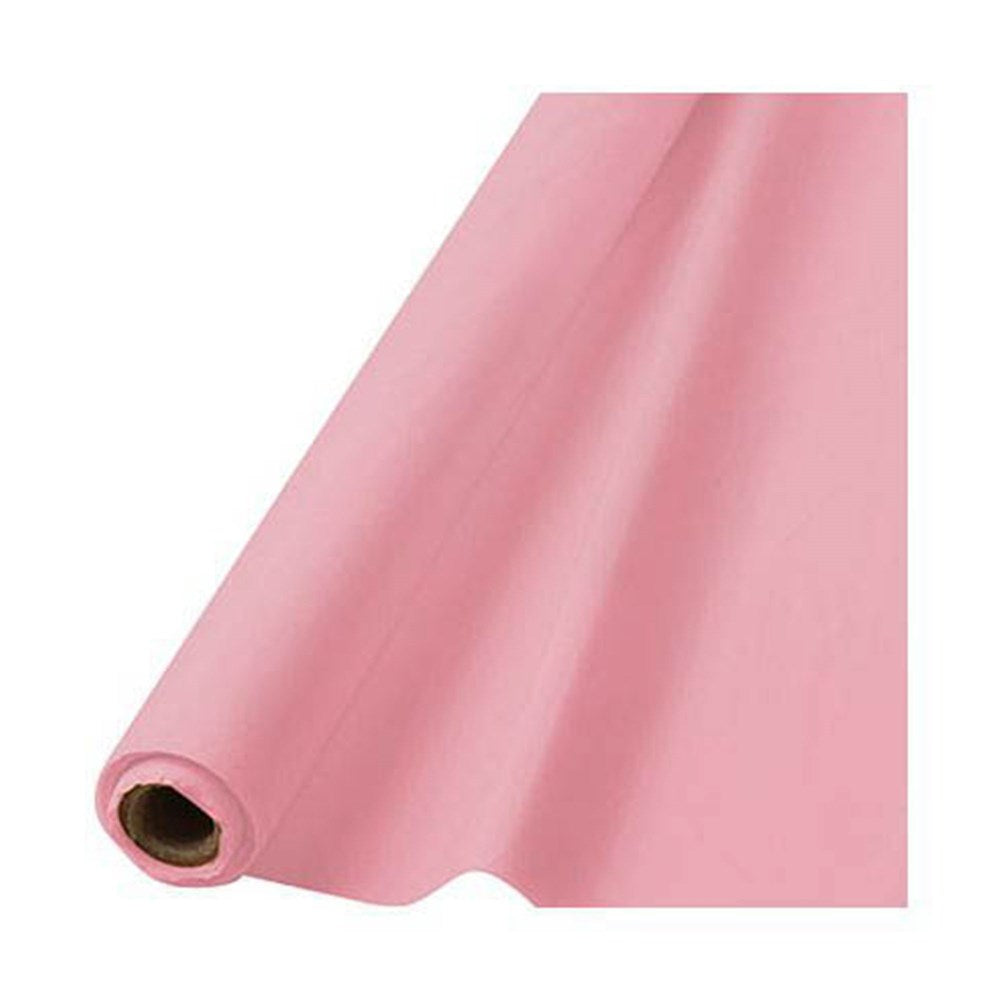 Roll of smooth pastel pink table roll paper measuring 40 inches wide and 100 feet long.
