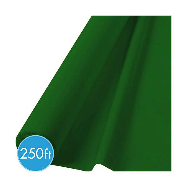 Roll of smooth, festive green table roll fabric, 40 inches wide and 250 feet long.