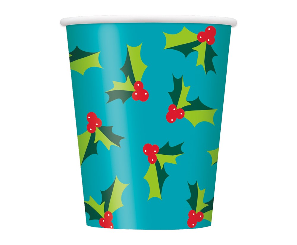 Christmas Holly Santa 9 ounce Paper Cup 8ct