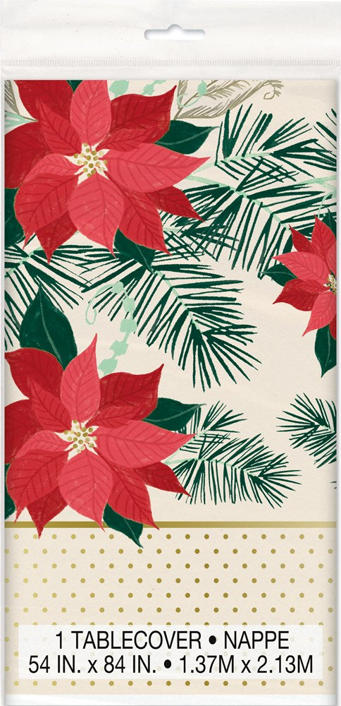 Mantel de plástico de flor de pascua de oro rojo 54in x 84in