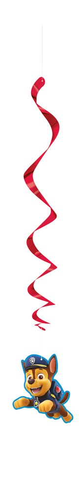 Red hanging swirl decoration with a 3D Paw Patrol Chase character at the bottom.
