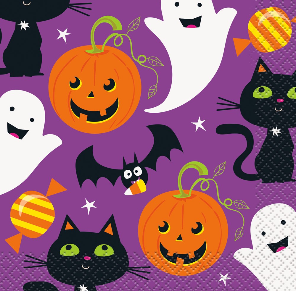 Servilleta para bebidas Happy Halloween de gato y calabaza, 16 unidades