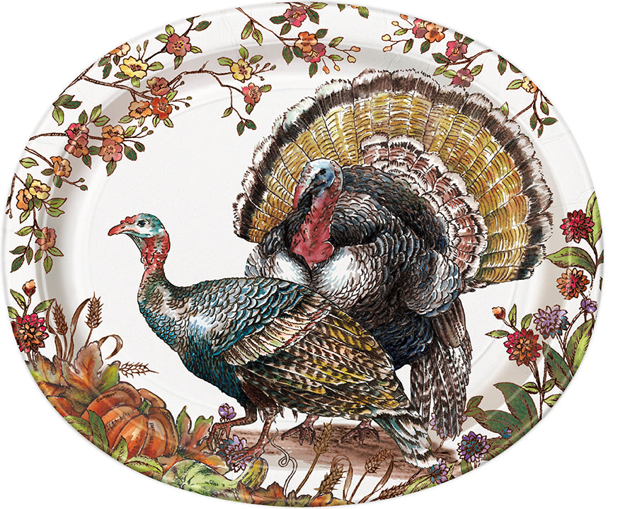 Thanksgiving Plaid Turkey 12 inch Oval Paper Plates 8ct