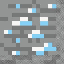 Square white beverage napkins featuring pixelated Minecraft diamond ore block design in shades of blue and gray.