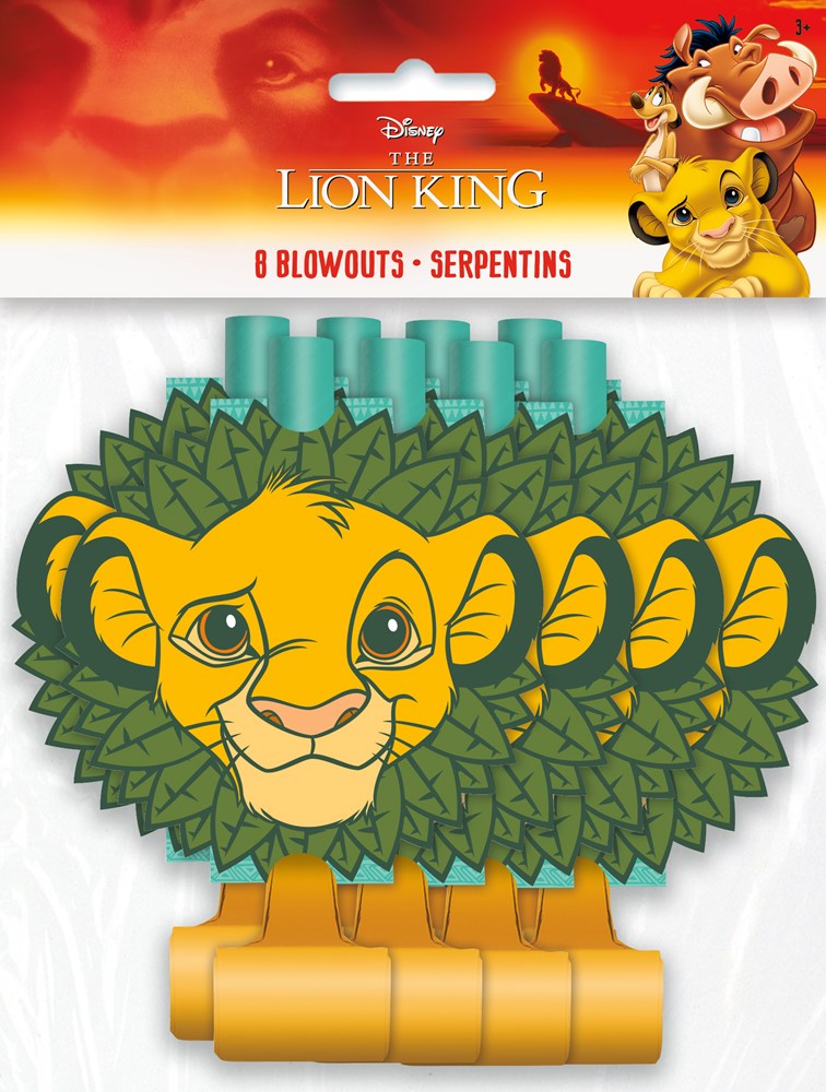 Disney Lion King blowouts with Simba face design, green leaf pattern, 8 count, party favors.