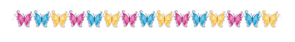 Colorful jointed banner featuring butterfly shapes in pink, blue, and yellow, linked with white connectors.