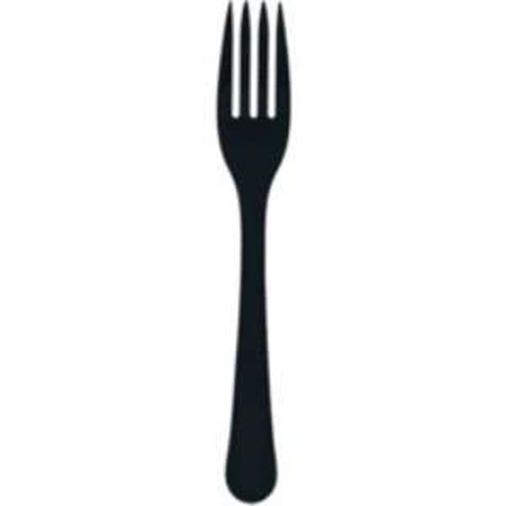 Black matte plastic fork with four tines and a rounded handle.