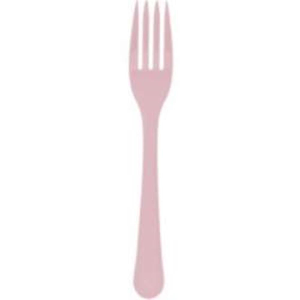 Light pink plastic fork with four tines and a slender handle.