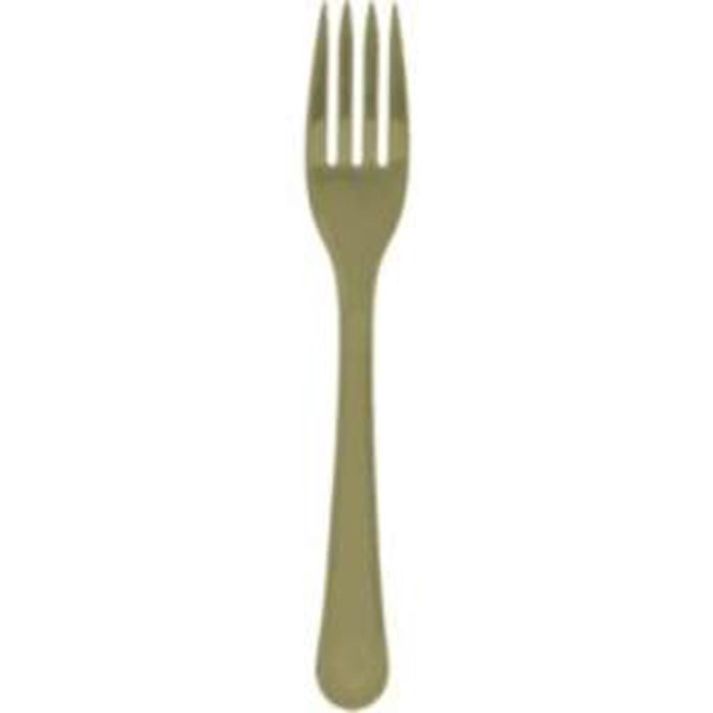 Gold-colored metal fork with four tines and a simple, rounded handle design.
