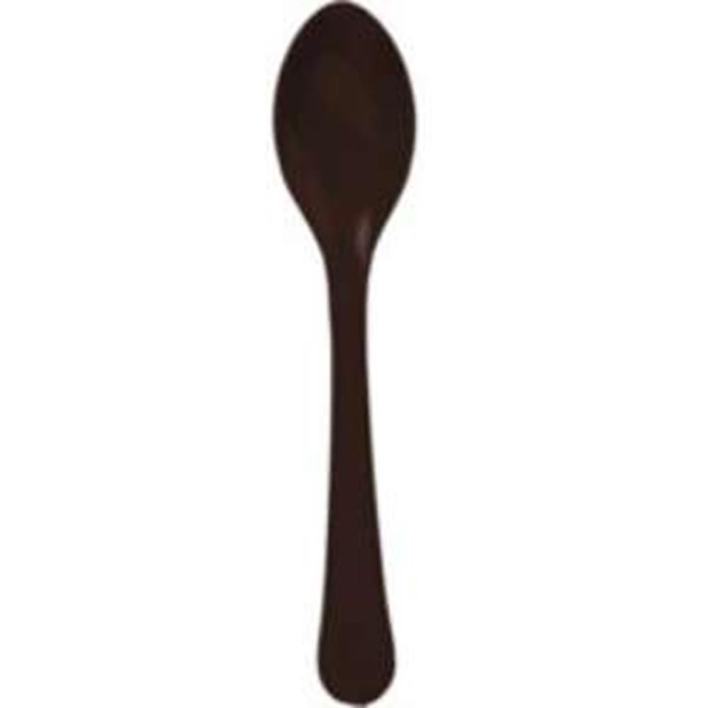 Set of 20 matte brown plastic spoons with rounded handles.