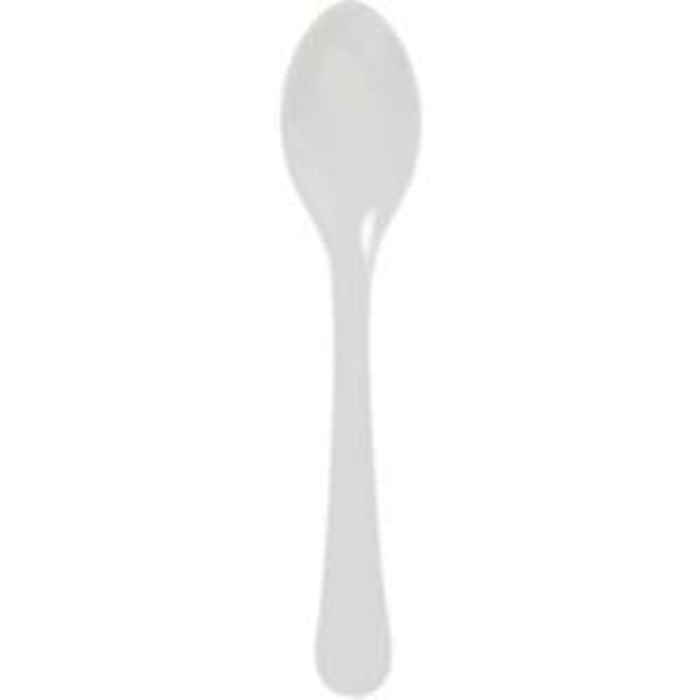 Set of 20 clear plastic spoons with rounded handles and oval-shaped bowls.