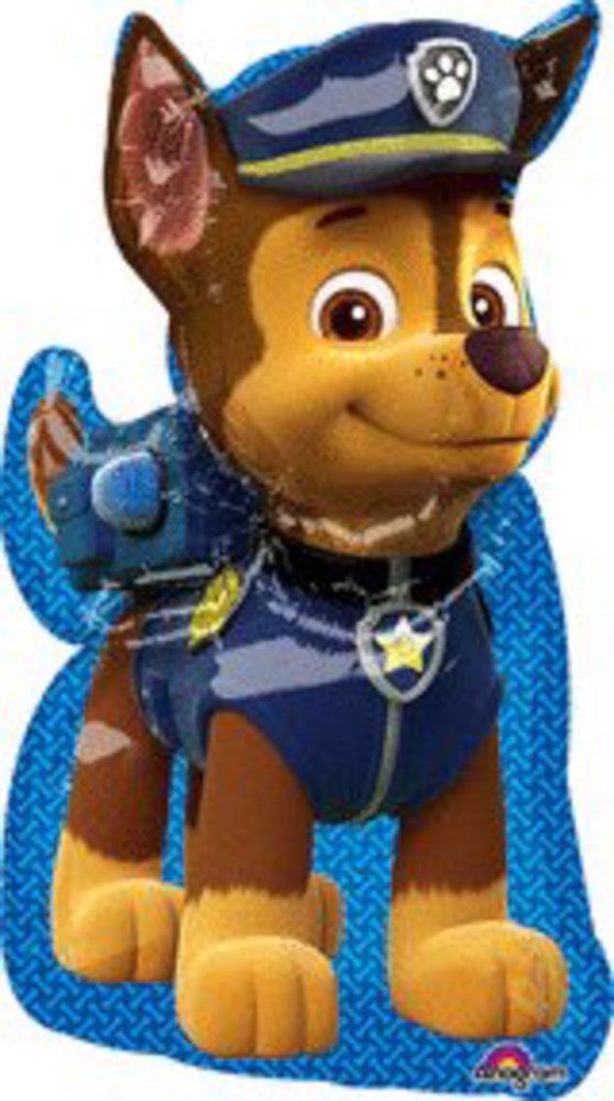 Blue and brown foam dog figurine wearing a police uniform with badge and hat.