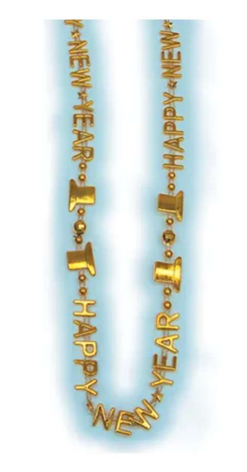 Gold 36 inch Happy New Year Bead Necklace 25ct