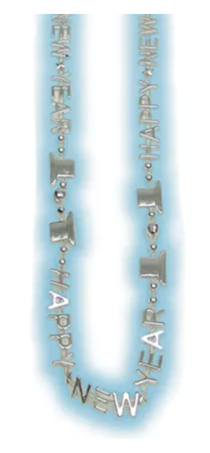 Silver 36 inch Happy New Year Bead Necklace 25ct