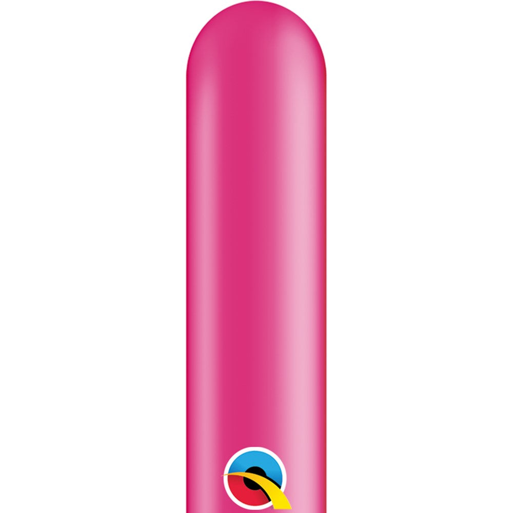 Magenta elongated 260Q latex balloon for twisting and shaping, smooth surface.
