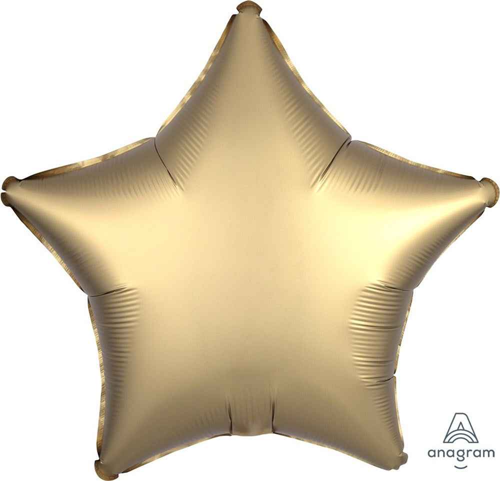 19-inch gold satin star-shaped foil balloon with smooth, reflective surface.