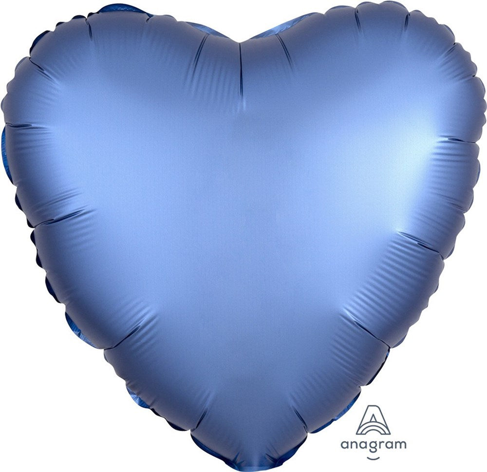 Flat azure blue foil balloon shaped like a heart with a smooth shiny surface.