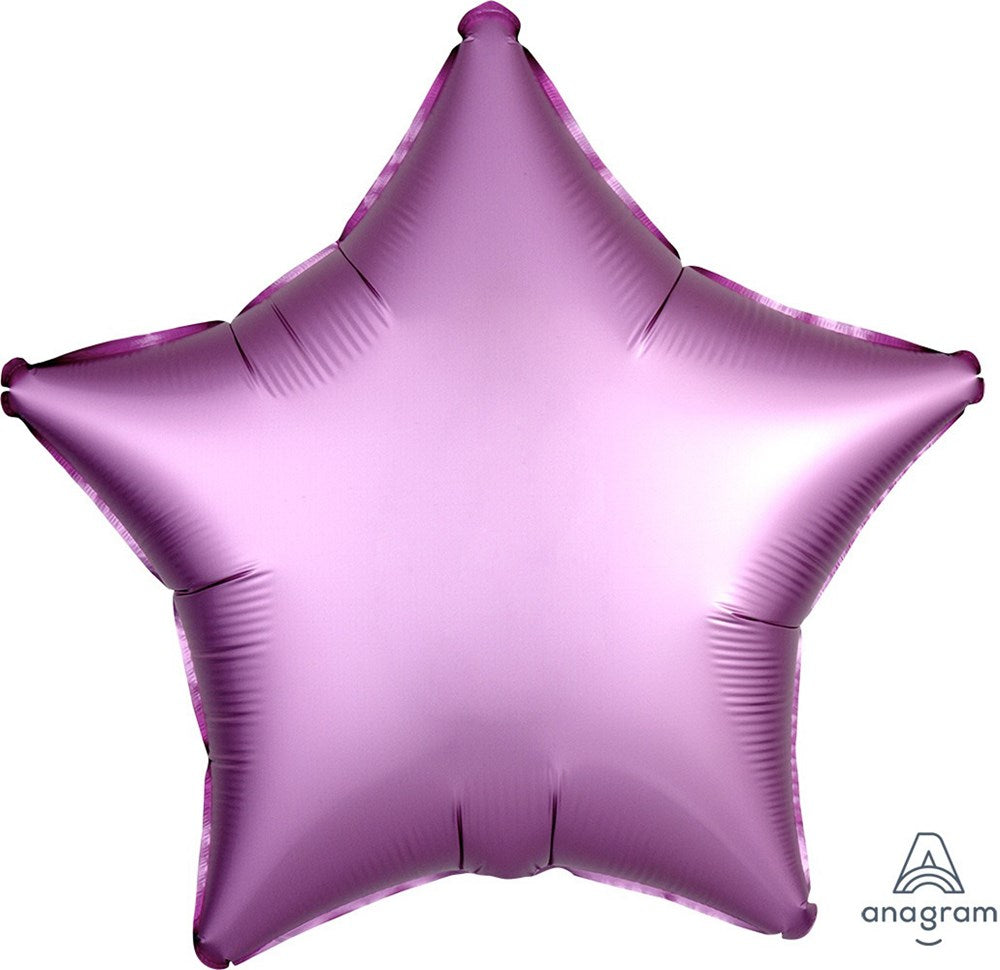 Metallic pink foil balloon shaped like a five-pointed star, 19 inches wide, flat design.