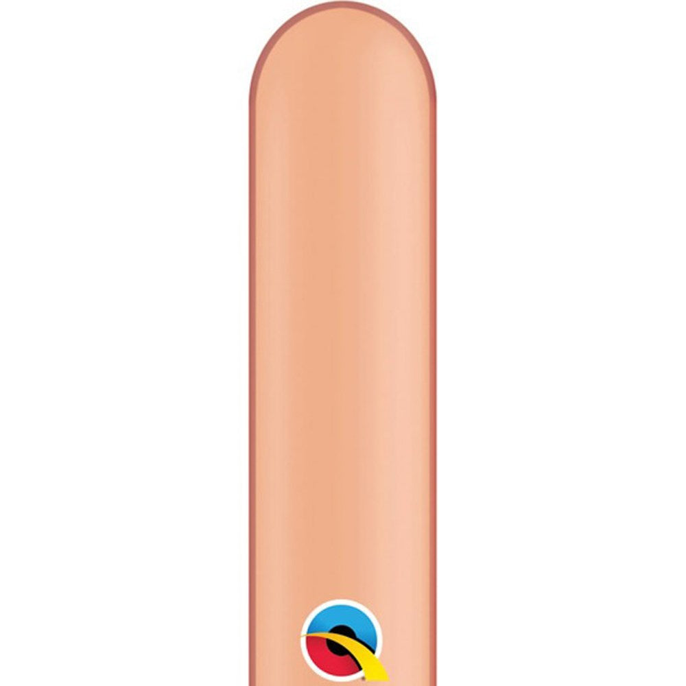 Long rose gold latex balloon in a twisted 260Q shape with a smooth surface.