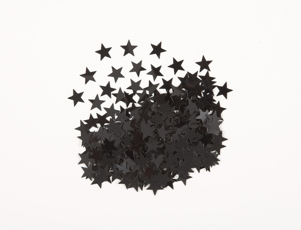 Black star-shaped confetti scattered on white surface, 0.5oz pack.