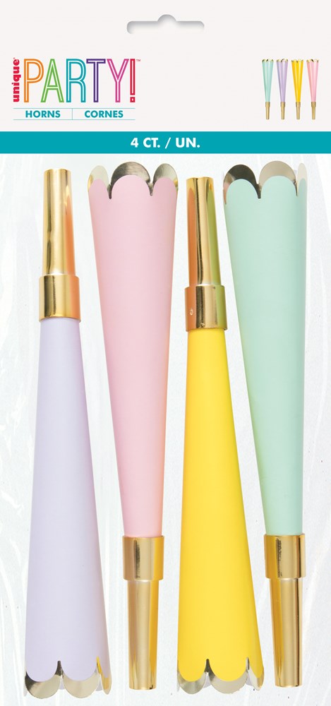 Cuernos de papel de aluminio de colores con borde festoneado, 4 unidades