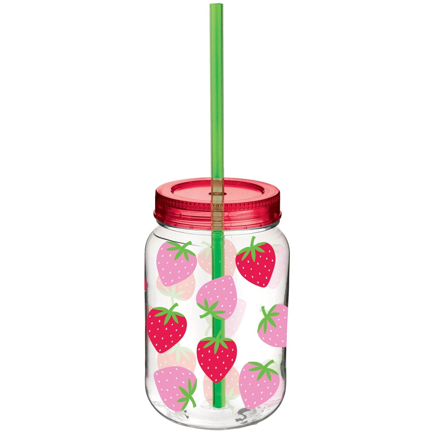 Summer Strawberry Mason Cup with Straw