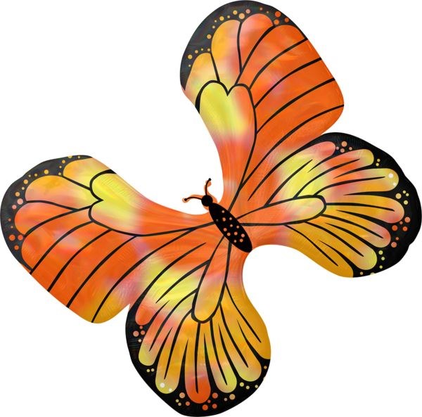 Holographic foil butterfly balloon with orange, yellow, and black monarch wing design, 30 inches flat.