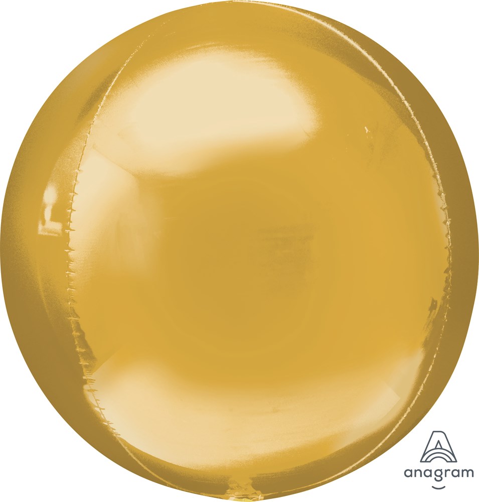 21-inch glossy gold orb-shaped foil balloon with smooth reflective surface.