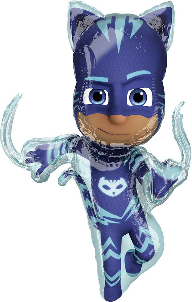 33-inch foil balloon shaped like Catboy from PJ Masks in blue superhero costume with large eyes and cat ears.