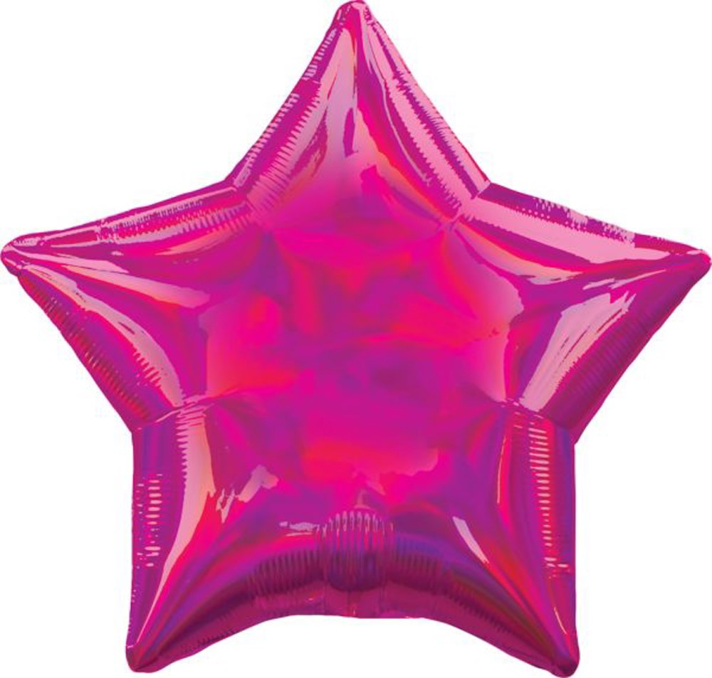 Magenta iridescent foil balloon shaped like a 19-inch star with a shiny metallic finish.