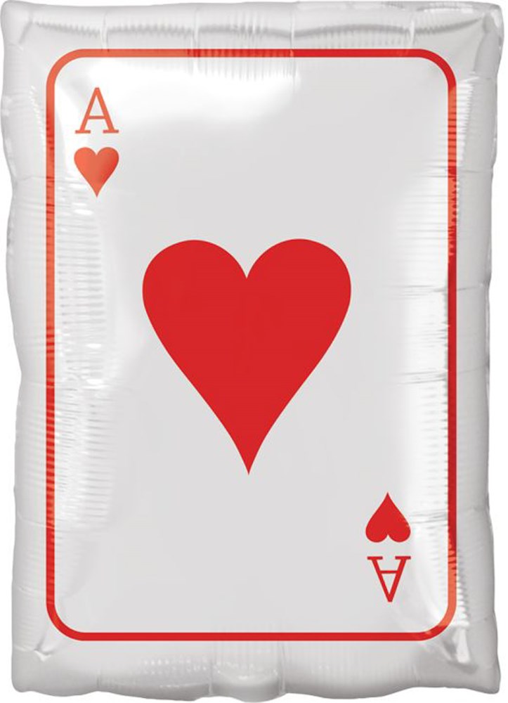 17-inch foil balloon shaped like an Ace of Hearts playing card with red heart symbols on white background.